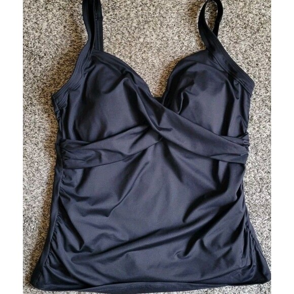 Swim Top 14 Wrap Front Black Large Solid Underwire Lands' End S1006 - Picture 3 of 5